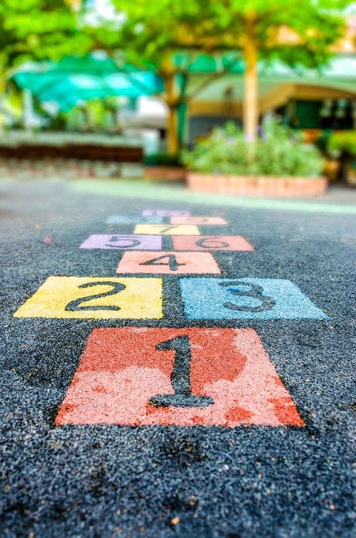 Picture of an empty playground focusing on a hopscotch game