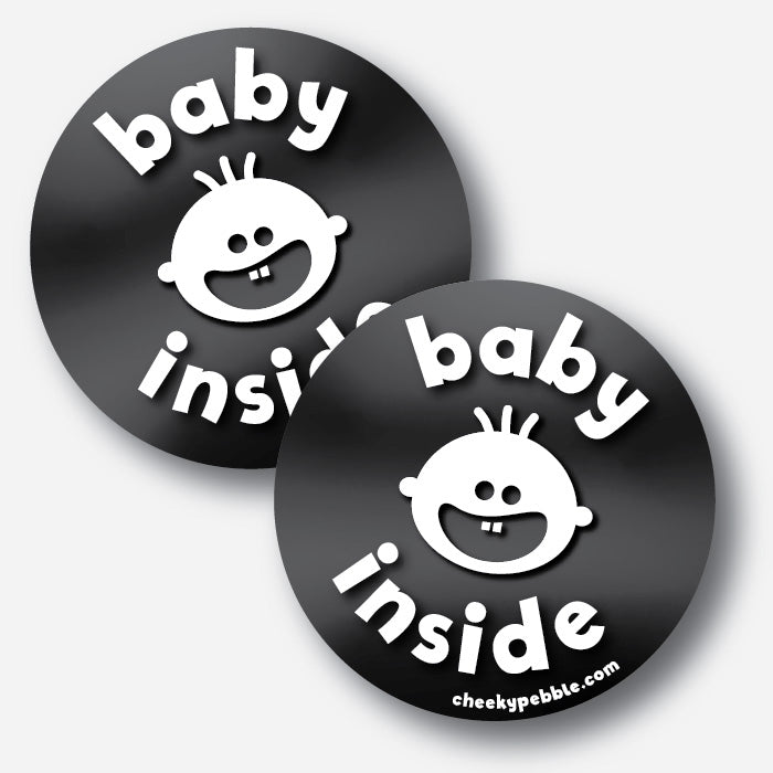 Decal sets by Cheeky Pebble come with two side stickers (Baby Inside as shown) as well as the back large decal so drivers on three sides of your vehicle are alerted.