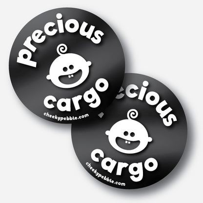 Decal sets by Cheeky Pebble come with two side stickers (Precious Cargo as shown) as well as the back large decal so drivers on three sides of your vehicle are alerted.