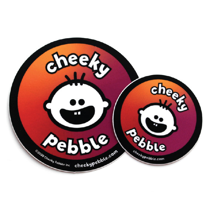 Cheeky Pebble Iconic Pink Round Stickers in both sizes (2x2 inches and 3x3 inches).