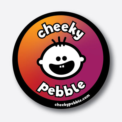 Cheeky Pebble Iconic Pink Round Sticker in 3x3 size.