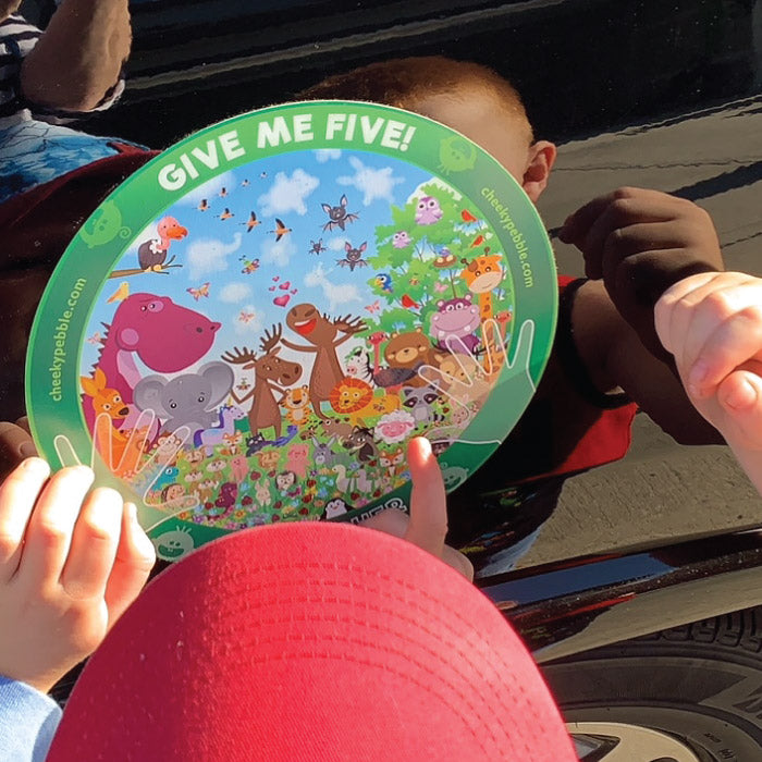 Give Me Five Kid Katcher Magnet Animal Design by Cheeky Pebble. Closeup of Animal magnet on black vehicle with two young boys looking for birds.